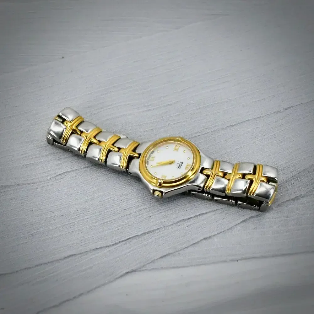 Vintage ESQ Movado Womens Watch Two Tone Mother of Pearl Dial Date